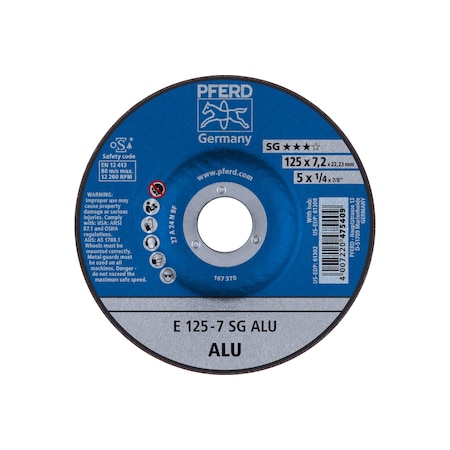 Pferd 5" x 1/4 Grinding Wheel, 7/8" A.H. - SG ALU - Type 27 61302